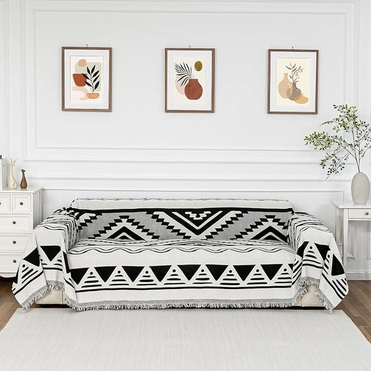 MYSKY HOME Boho Couch Cover for Dogs Washable Black Rhombic Couch Sofa Protector Cats Pets Friendly Chenille Geometric Sofa Covers Soft Durable Farmhouse Sofa Slipcovers, 71" X102" by MYSKYHOME
