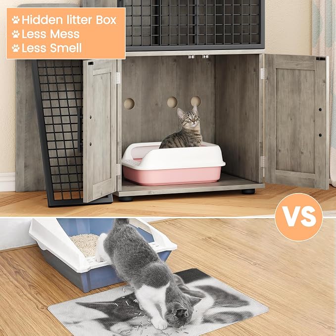 IDEALHOUSE Cat Litter Box Enclosure with Double Layer, Grey | Double Layer Cat Litter Box Furniture with Ladder, Creates a Private Cat Space While Keeping Living Rooms Clean and Organized - Image 4