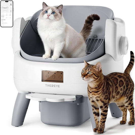 Thereye Automatic Litter Box with Entry Step, Open-Top Self Cleaning Litter Box, App Control & Safety Protections, 10L Waste Bin with Odor Control Smart Cat Litter Box with Trash Bags/Litter Mat by THEREYE