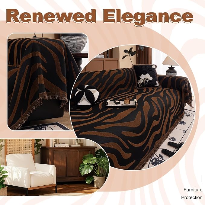 ROOMLIFE Leopard Couch Cover Boho Sofa Covers for 3 Cushion Couch Washable | Furniture Protector Sofa Couch Cover for Dogs, Soft Breathable Sofa Slipcover, Couch Throw Blankets with Tassels 71''X134'' - Image 5