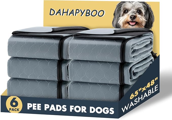 DAHAPYBOO Extra Large Washable Pee Pads for Dogs 65x48,6Pack | Reusable Puppy Pads for Dogs Non-Slip Waterproof Pet Training Pads for Crate, Playpen, Bed, Sofa,Whelping Box, Potty Training by DAHAPYBOO