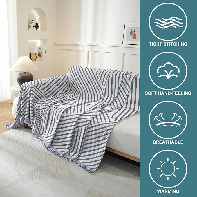 Couch Cover for Sofa, Boho Sofa Cover Washable Couch Cover for Dogs, Pet Sofa Cover for 2-Cushion Couches with Tassel Furniture Protector Cover,71" x 102",Light Gray-Line - Image 3