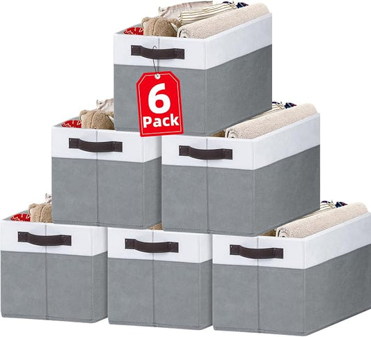 Criusia Closet Organizers and Storage Baskets - 6 Pack Shelf Organizer Bins with Handles - Clothes Storage Bins for Bedroom Nursery Home Closet Organization - Blanket Toy Storage Organizer by Criusia