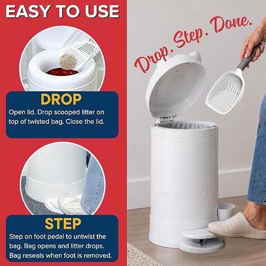 Red Rocket Multi Kitty Twist’R Cat Litter Disposal System, Litter Trash Can | Odor Control, Foot Pedal, Large Capacity, Holds 17 Lbs, Includes 2 Size #2 Odor Blocking Bags, 2 Charcoal Sachets, Scoop - Image 4