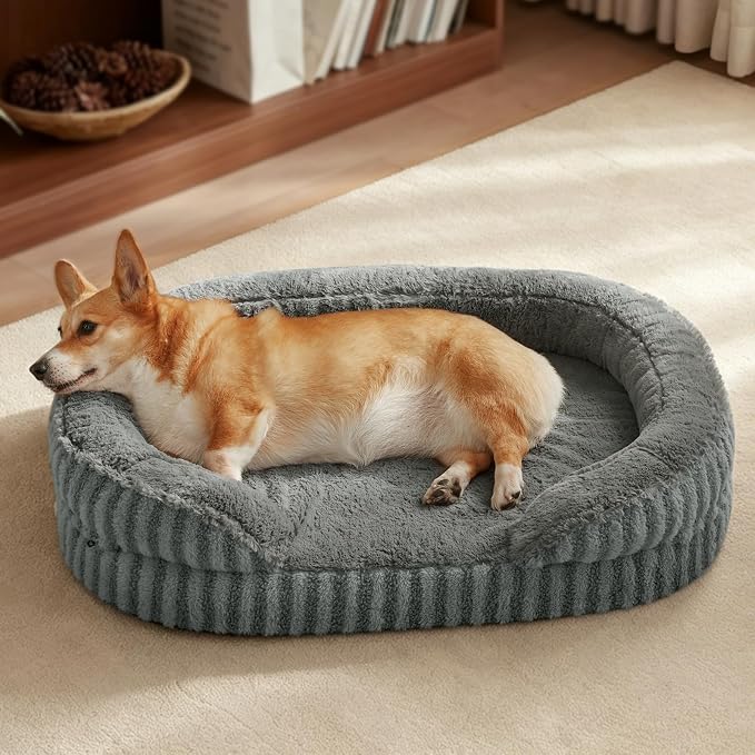 MIXJOY Orthopedic Dog Beds Large Sized Dog,Large Washable Dog Bed Waterproof Oval Dogs Bed with Removable Cover,Egg-Crate Foam Big Pet Bed Couch Sofa with Bolster Sides,Non-Slip Bottom,L 35"X25",Grey by MIXJOY