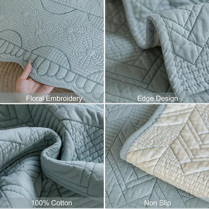 Cotton Quilted Pet Couch Covers for Sofa Farmhouse Rustic Floral Embroidery Sectional Couch Cover Soft Anti-Slip Sofa Slipcover Furniture Protector for Kids, Dogs, Pets (Blue,28"x94") - Image 7