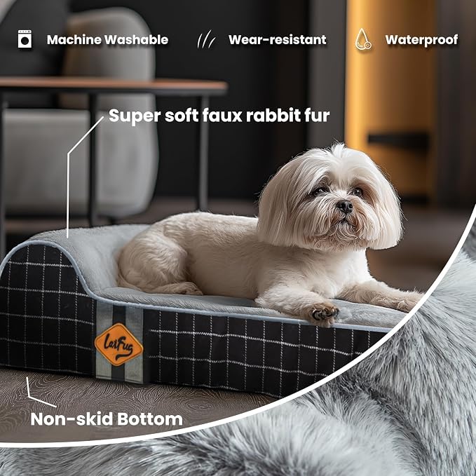 Laifug Orthopedic Dog Beds for Large Dogs,3" Memory Foam Dog Beds,Durable Water Proof Liner Removable and Washable, Nonskid Bottom, Black Grid Grey 34"x22"x5.5" - Image 4