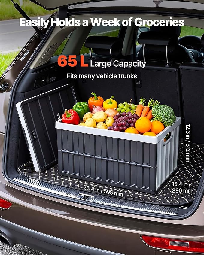 VEVOR Plastic Collapsible Storage Bins with Lids, 65L 3 Packs, Stackable Folding Storage Crates with Handles, Holds 84 lbs Per Bin, Heavy Duty Containers, Space-Saving Baskets, for Home Organizing - Image 2