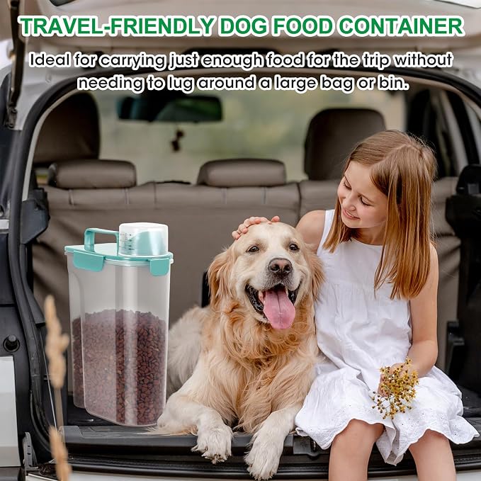 TBMax Pet Dog Cat Food Storage Containers 2 Pack 10 to 14 Lbs, Airtight Cat Food Dispenser with Large Spout & Portable Handle, Travel Dog Treat Storage Bin Bird Seed Container-Cyan+Dark - Image 5
