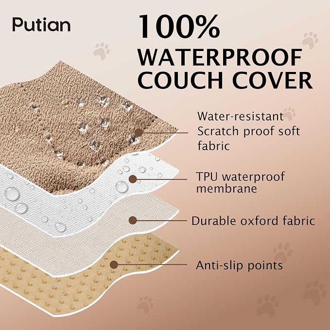 PuTian Waterproof Couch Cover for Dogs, Slip Straps, 36"X63", Khaki | Washable Sofa Cover，Pet Friendly Couch Protector & Dog Mat, Waterproof Furniture Guard for Sofas, Loveseats & Sectionals - Image 3
