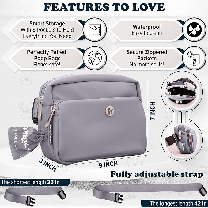 Puppington 3-in-1 Crossbody & Dog Treat Pouch for Pet Training - Matching Compostable Poop Bags, Built-In Poop Bag Dispenser & Slow-Feeding Travel Dog Bowl - Dog Walking Bag (Charcoal Gray) - Image 6