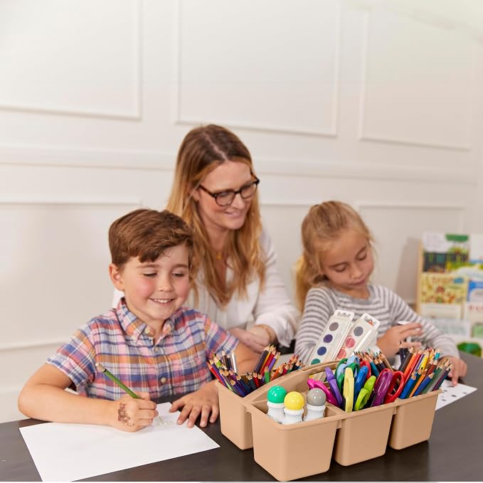 ECR4Kids 6-Compartment Large Plastic Caddy, Multipurpose Organization, Earthtone, 6-Pack - Image 8