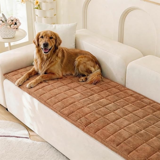 KRFOONN Couch Cover for Dogs Washable Sofa Covers for 3 Cushion Non-Slip Fuzzy Couch Cushion Covers Sofa Slipcovers Couches Furniture Protector for Dogs Pets Mat (Coffee, 27.6" x 70.9") by KRFOONN