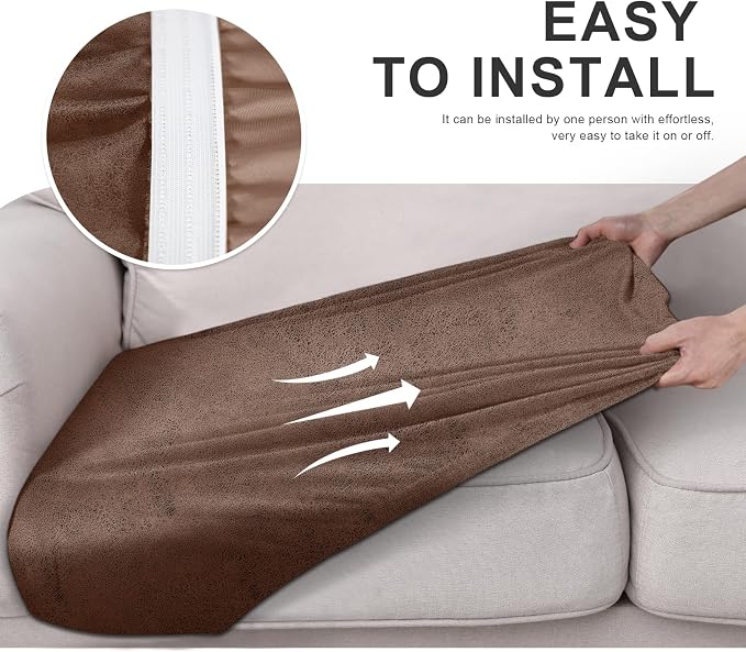 Leather Like Couch Cushion Covers Sofa Slipcovers Sets Couches Furniture Protector Covers for Sectional Armchair Loveseat Stretch Spandex Fabric, Machine Washable (1 Cushion Sofa, Light Brown) - Image 6