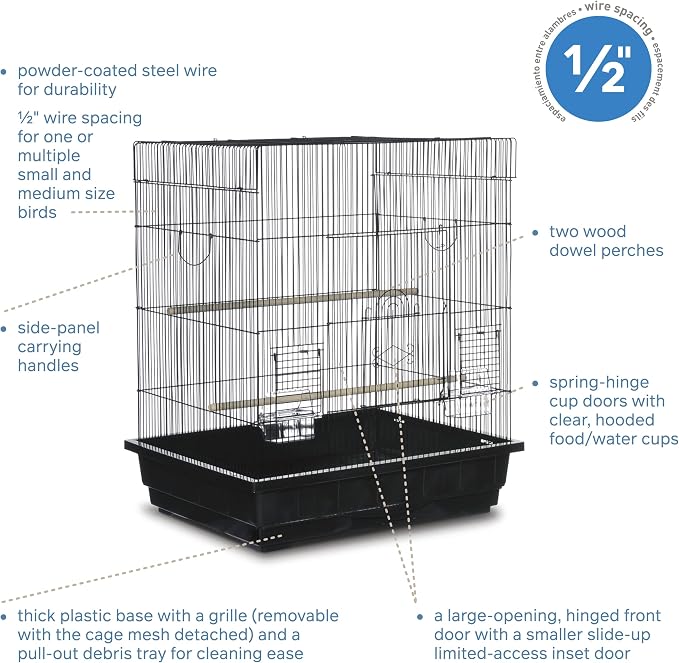 Prevue Pet Products Square Top Parakeet Cage, Black 25.0" L x 21.0" W x 29.5" H - Image 2