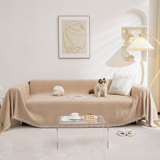 MEETSKY Couch Covers for 3 Cushion Couch Sofa, Oversized Sofa Slipcover for Sectional L Shape, Khaki Jacquard Sofa Slipcover with Tassel, 71"x 150" by MEETSKY
