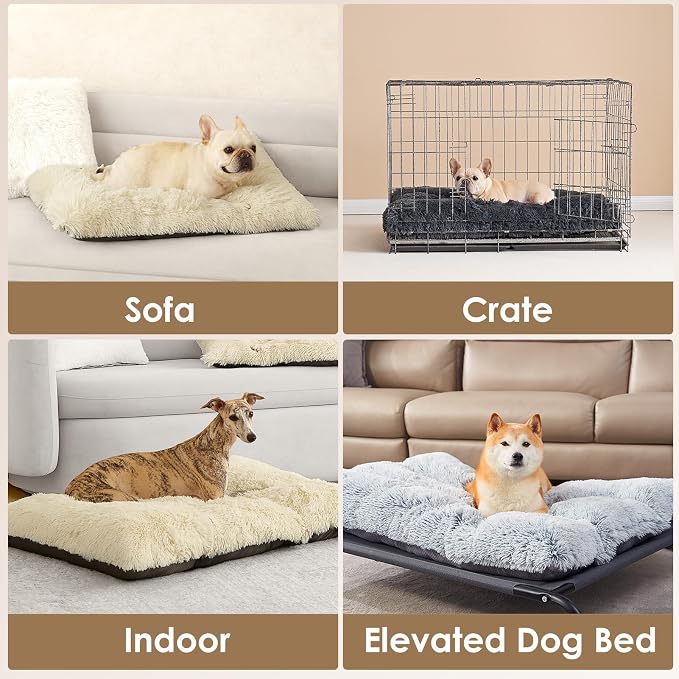 EHEYCIGA Fluffy Dog Crate Bed for Medium Dogs, Plush Crate Pad, Ivory Beige | Calming Anti Anxiety Medium Dog Bed, Washable Soft Warm Faux Fur Crate Mat with Non-Slip Bottom - Image 6