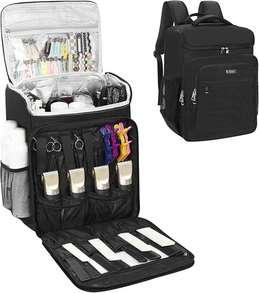 Relavel Barber Bag, Hair Tools Travel Bag, Barber Cases for Clippers and Supplies, Hairstylist Backpack Hairdresser Cosmetology Case for Hair Cutting Tools, Hair Salon Hairdresser Must Haves, Black by Relavel