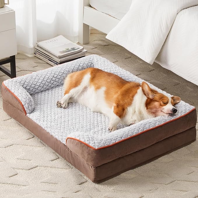 LEXTRO Orthopedic Dog Bed for Medium Dogs, Comfy Sleeping Dog Sofa Bed | 28x23 Inch Medium Dog Bed with Sides, Non-Slip Bottom and Egg-Crate Foam Dog Couch Bed with Washable Removable Cover by LEXTRO