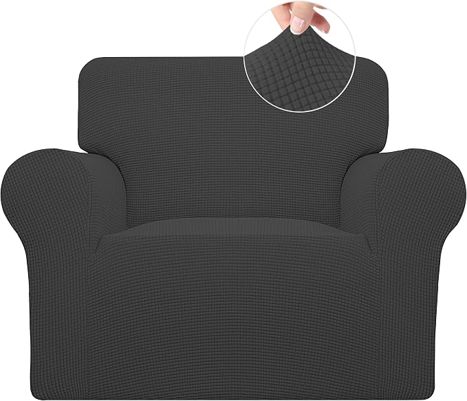 Easy-Going Stretch Chair Sofa Slipcover Washable Dark Gray | 1-Piece Couch Sofa Cover Furniture Protector for Living Room Soft with Elastic Bottom For Kids, Pet. Spandex Jacquard Fabric by Easy-Going