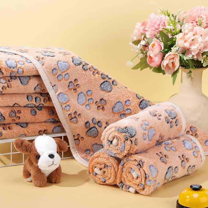 Chumia 40 Pcs Dog Blankets Soft Fluffy Fleece Washable Puppy Sleep Blankets Small Mat for Pets Throw Warm Bed Mat for Dog Puppy Cat (Brown,Paw) - Image 4