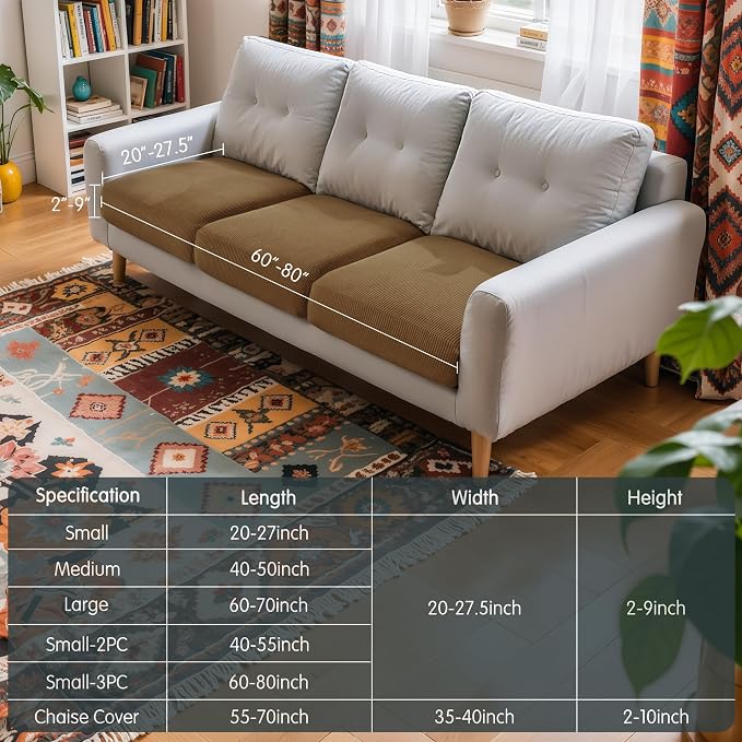 Hokway Stretch Couch Cushion Covers, 3 Piece Individual Sofa Cushion Slipcovers，Jacquard Sofa Seat Slipcover Set, Non-Slip Protector for Cushion (Coffee,Small-3PC) - Image 3