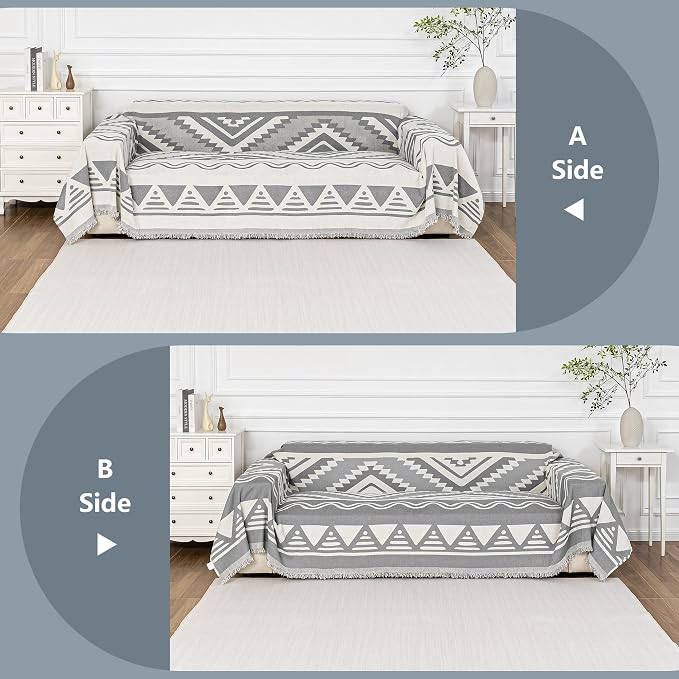 MYSKY HOME Couch Cover for Sectional Sofa Set for Dog Cat Pets Couch Cover 3 Cushion Couch Sofa Chenille Boho Geometric Furniture Sofa Cover Washable Couch Protector Multi-Use Throw Blanket, 71" X134" - Image 3