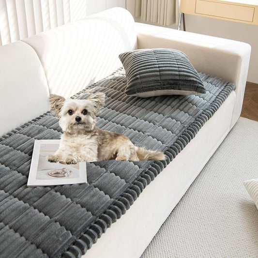 Faux Fur Plush Dog Couch Cover 3D Stripe Fuzzy Sofa Cover Non-Slip Fluffy Dog Bed Cover Pet Blanket Sofa Couch Furniture Protector for Puppy Large Dog Cat (Dark Grey,35"x47") by WelcometoXSlive