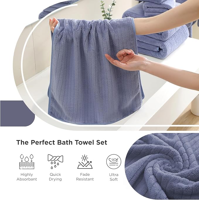 18 Piece Family Bath Towel Set Include 6 Bath Towels,6 Hand Towels and 6 Washcloths Soft Bathroom Towel with Hanging Loops,Highly Absorbent Quick Dry Towels Set for Bathroom,Hotel and Spa-Violet - Image 6