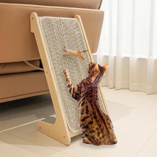 PETKARAY Cat Scratcher, Sisal Cat Scratching Ramp, L Shape Scratch Board for Indoor Kitty, 27" Wall Furniture Protector with Mouse Toy, Chevron by PETKARAY