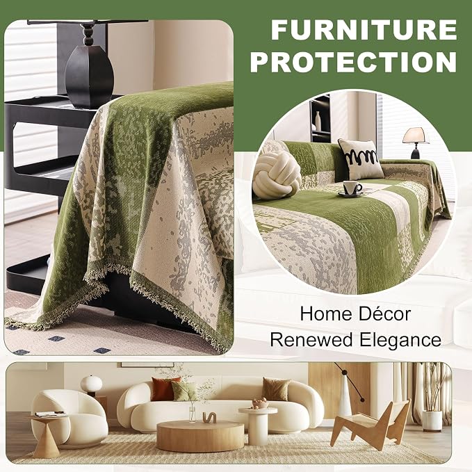 ROOMLIFE Boho Couch Covers for Sofa Washable for 3 Cushion Couch Chenille | Furniture Protector Sofa Couch Cover for Dogs, Soft Breathable Sofa Slipcover, Couch Throw Blankets with Tassels 71''X134'' - Image 4