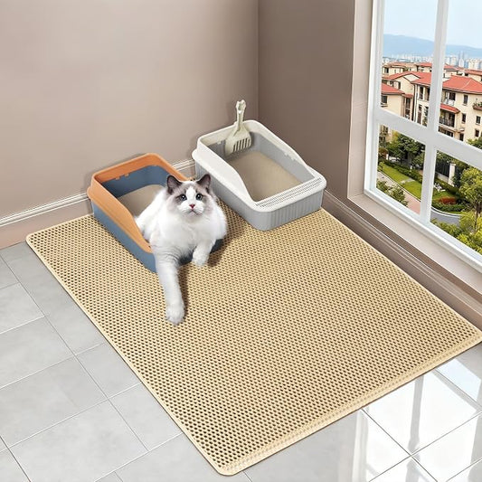 Extra Large Cat litter Mat, XL 28"x47" Litter Trapping Mat for Litter Boxes | EVA Double-Layer Honeycomb, Anti-Scatter Anti-Tracking, Non-Slip Waterproof, Less Mess, Easy to Clean(Khaki) by Unknown