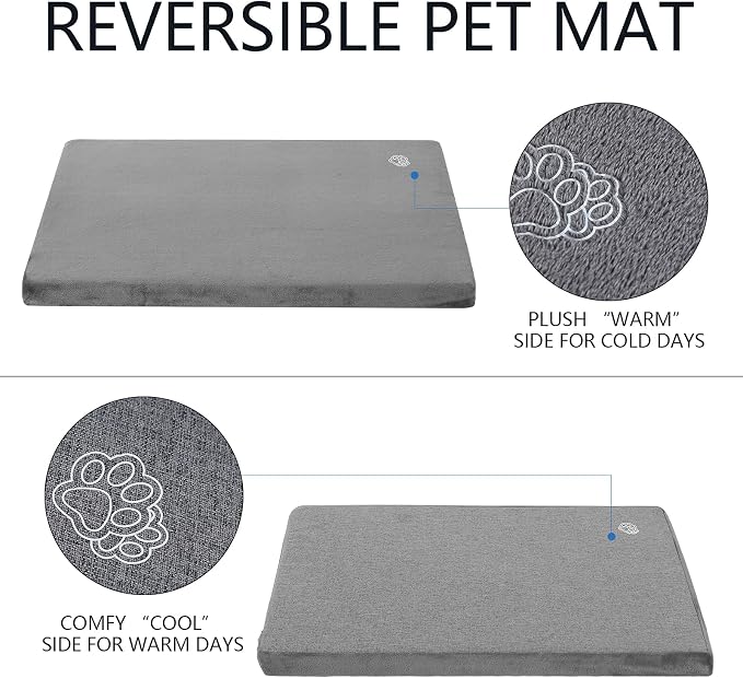 EMPSIGN Dog Bed Mat Crate Pad Mattress, Ultra Soft Pet Kennel, Grey, Small | Reversible(Cool & Warm), Waterproof Linings, Removable Machine Washable Cover, for 24" Dog Crate, Firm Support - Image 3