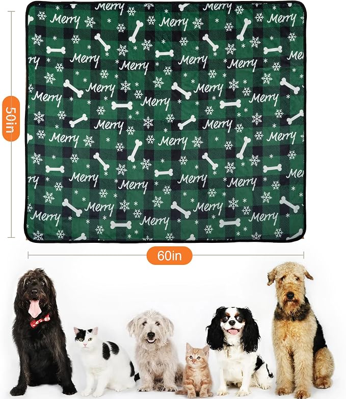Waterproof Dog Blankets Pet Blanket 50"x60", Soft Fluffy Sofa Car Bed Protector, Reversible Sherpa Fleece Dog Blanket for Large Dogs Christmas Decor(Christmas Green) - Image 2