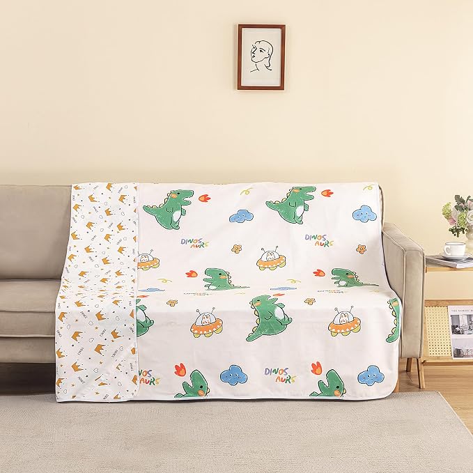 WenBags Waterproof Dog Bed Cover 70 * 78 Inches Throw Size,Pet Hair Resistant Reversible Couch Cover Mattress Protector,Leakproof Bed Liner/Sheet/Blanket for Adults Elderly Pets,Cute Dinosaurs - Image 3