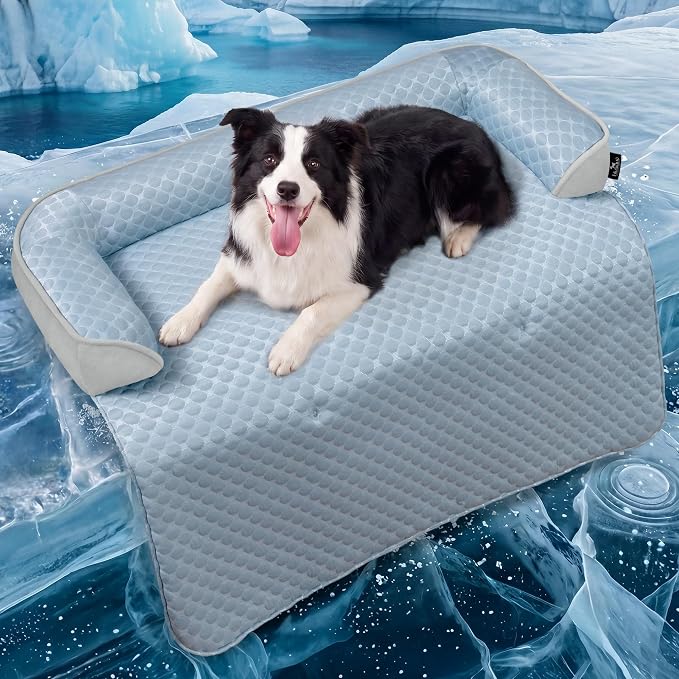 Large Cooling Dog Bed Mat - 41 x 37 Inch Waterproof Couch Cover for Dogs Washable, Non-Slip Bottom Self Cooling Mat for Dogs, Durable & Non-Gel, Dog Couch Bed for Sofa Floor Car, Light Blue by blunique