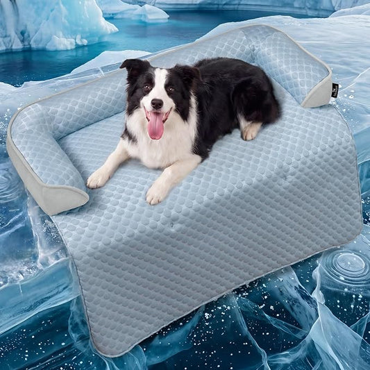 Large Cooling Dog Bed Mat - 41 x 37 Inch Waterproof Couch Cover for Dogs Washable, Non-Slip Bottom Self Cooling Mat for Dogs, Durable & Non-Gel, Dog Couch Bed for Sofa Floor Car, Light Blue by blunique