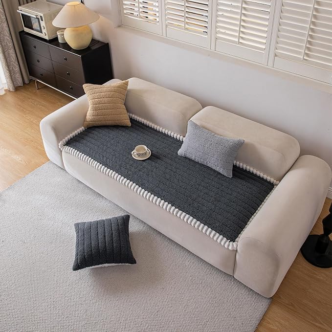 DREAMINGO Non Slip Couch Cover for Dogs Fuzzy Pet Sofa Covers Washable Thick Plush Sofa Slipcover Striped Texture Dark Grey Cushion Protector Dog Cat Bed Mat 27.6x59.1 Inch - Image 7