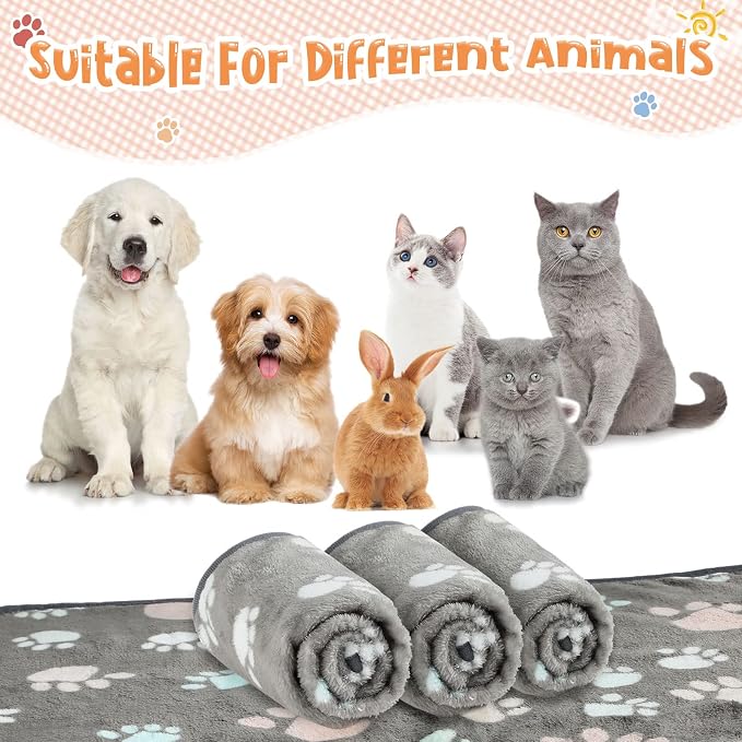 Tatuo 4 Pack Fleece Dog Blankets for Puppy Cats Multi-Size Sleep Mat for Pet Guinea Pig Soft Washable Warm Crate Bed Puppy Teething Toys Print Pattern Blanket Indoor(Dark Gray,30 x 20.5 Inch,Paw) - Image 6