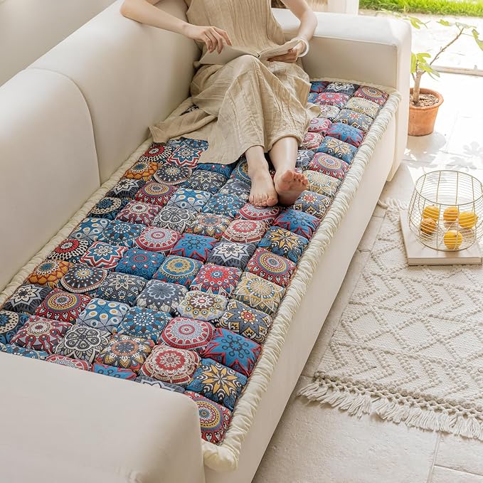 Non Slip Couch Cover for Dogs, Washable Pet Sofa Cover for 3 Cushion Couch, Boho Style Slipcover, Pet Friendly Furniture Protector (Blue, 27.6 x 59 in) - Image 6