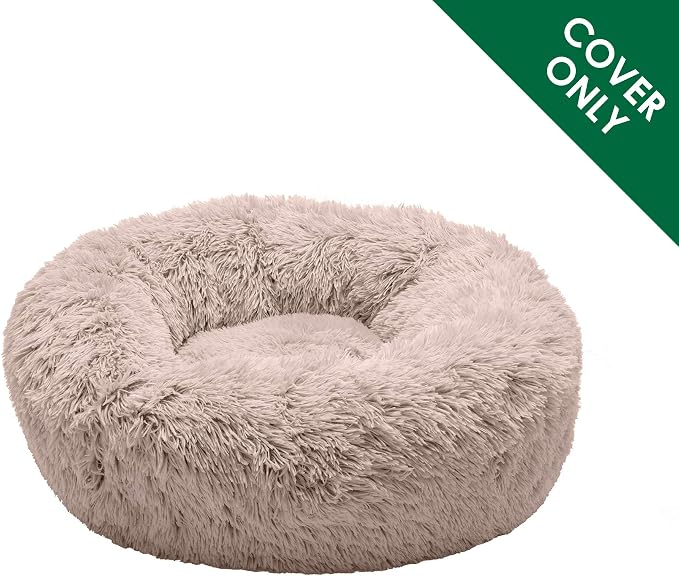 Furhaven Replacement Donut Dog Bed Cover Plush Long Faux Fur Calming Cuddler, Machine Washable - Taupe, Medium - Image 2