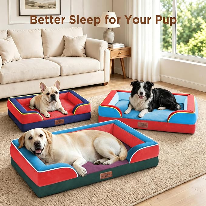Comfort Expression Orthopedic Dog Beds for Large Sized Dog with Bolster | Waterproof Dog Couch Bed with Washable Cover & Non-Slip Bottom, Supportive Egg Crate Foam Large Pet Bed, 36x27 Inch - Image 7