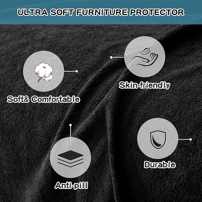 MYSKY HOME L Shaped Couch Cover, Dog Couch Cover Protector Furniture Protector Stylish Pet-Friendly Scratch-Resistant for 3-4 Cushion Couch, 2 Pieces Washable Sofa Cover(71"x118"+91"x134", Black) - Image 2