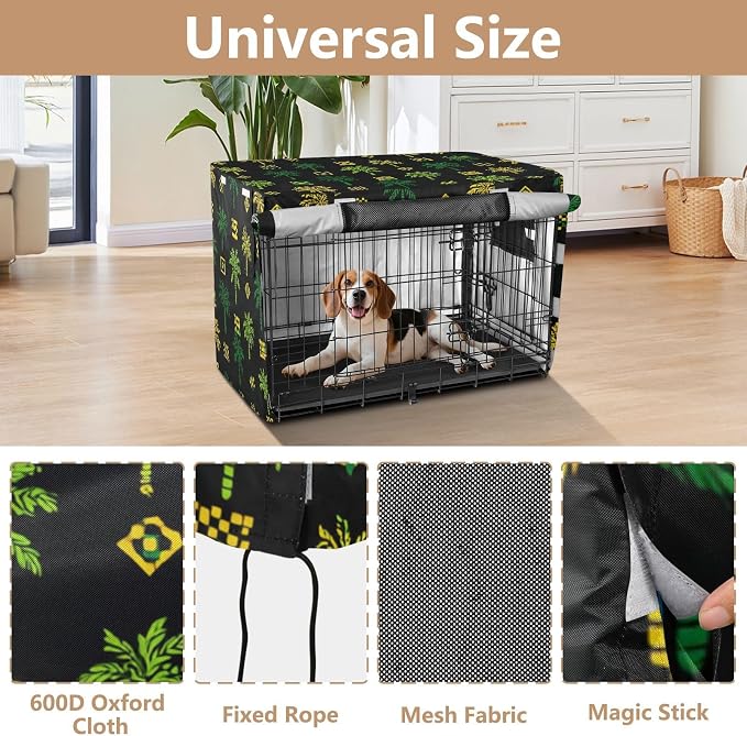 Dog Crate Cover Kennel Cover for Dog Cages Breathable for Wire Cage Indoor Outdoor Jamaican Tropical Tree Black - Image 4