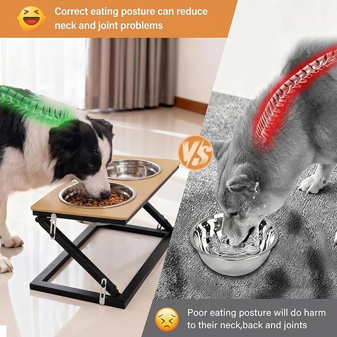 Elevated Dog Bowl, Adjustable Height and Tilt Angle Dog Bowl Stand | Precisely Adjust Height And Tilt Angle, Easy To Clean, Equipped With 2 Stainless Steel Food Bowls, Sturdy And Durable. - Image 3