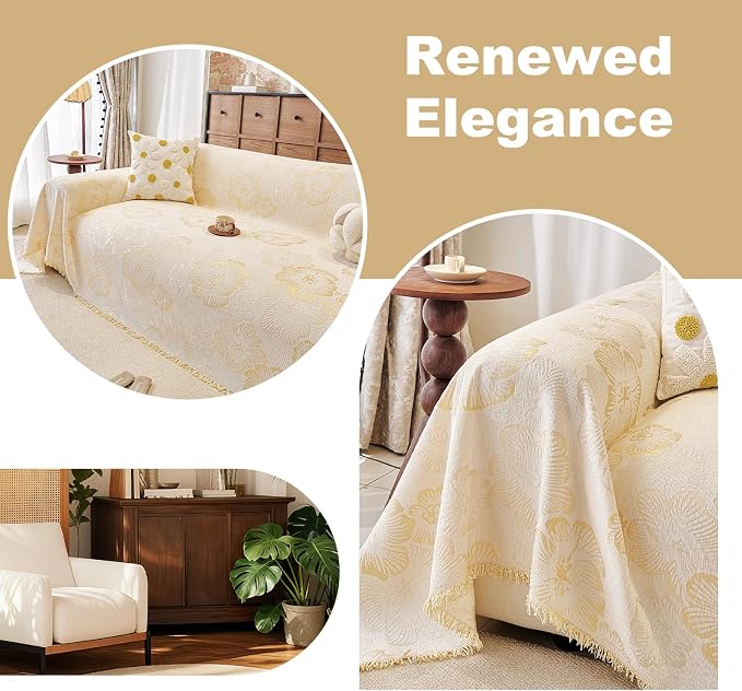 ROOMLIFE Boho Couch Covers for Sofa Washable for 3 Cushion Couch Chenille | Furniture Protector Sofa Couch Cover for Dogs, Soft Breathable Sofa Slipcover, Couch Throw Blankets with Tassels 71''X134'' - Image 7