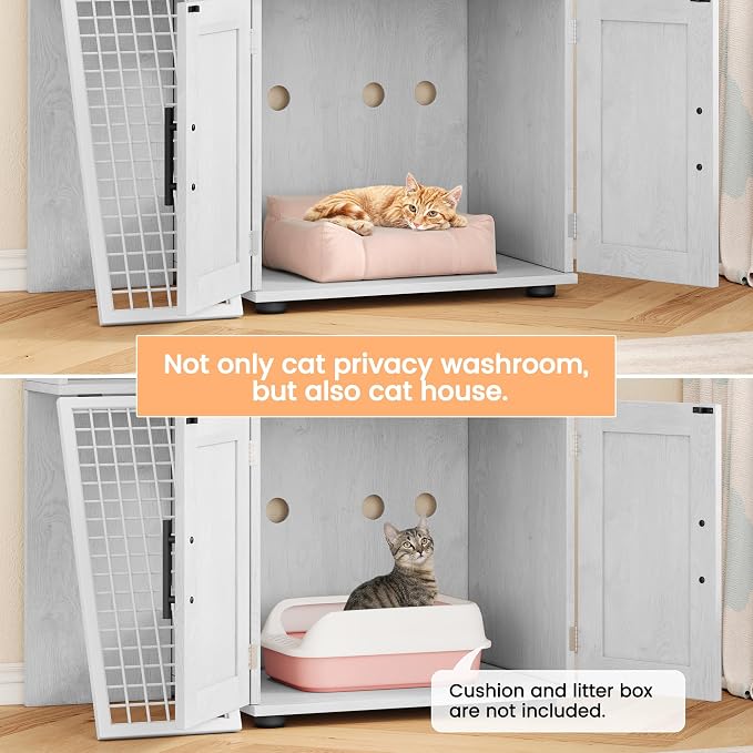 IDEALHOUSE Modern Cat Litter Box Enclosure with Platform, Double Layer Hidden Litter Box, Indoor Washroom, Villa Cat House with Ladder, 33.5" l x 17.9" w x 41.9" h,White - Image 5