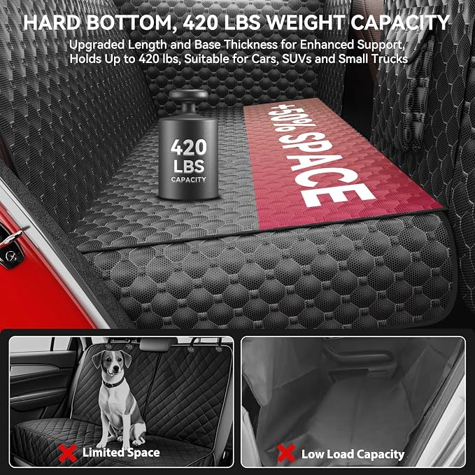 DIAMOOKY Hard Bottom Dog Car Seat Cover for Cars SUVs & Small Trucks | One-Piece Hard Bottom, 420-LB Capacity, Waterproof, Door & Headrest Protector, Pet Bed Dog Hammock, Not for 3-Row Seats - Image 3