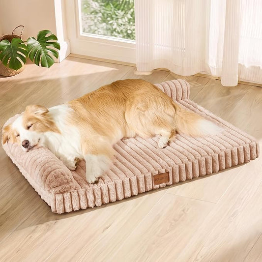Orthopedic Calming Large Dog Bed Pet Sofa Bed 48''X30'' Beige | 2-Sided Pet Couch Large Sized Dog, Soft Egg-Crate Foam Dog Mat, Waterproof Removable Washable Cover, Nonskid Bottom Cat Bed by Unknown