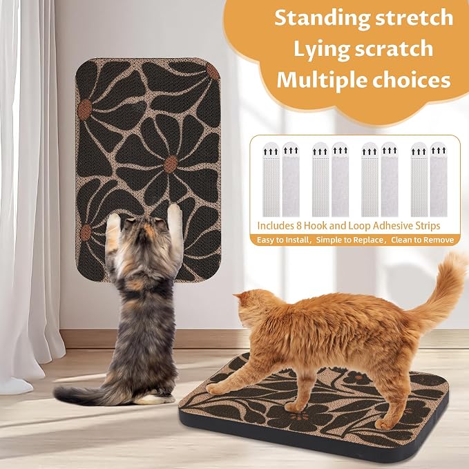 2 Pack Cat Wall Scratcher, Art Cat Scratching Board for Cats | Wall Mounted Cat Scratch Pad, Water-Based Ink, Hook&Loop Strips, Floor or Wall Use, 16.7x11x1 Inch, Black & White 4 - Image 3
